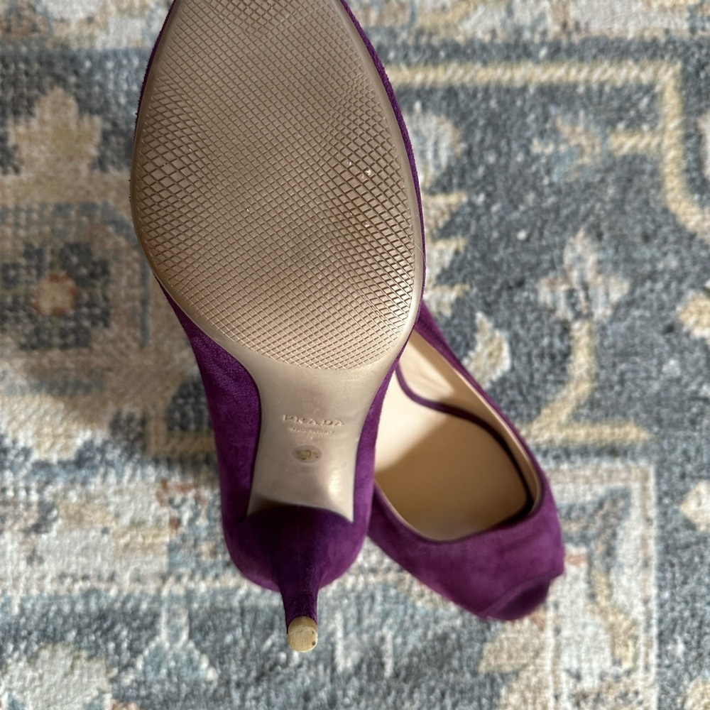 Sz 37 1/2 Prada Women's Purple Peep Toe Heels - Picture 5 of 11